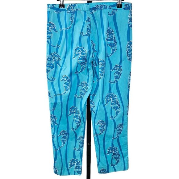 Lilly Pulitzer Vintage White Label  Sea Horse Crop Pants Size 4 Blue - Picture 4 of 7